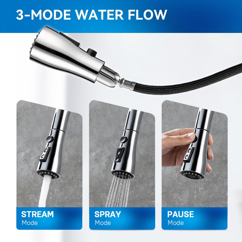 Arofa Kitchen Faucet with Pull Down Sprayer, Chrome Faucet for Kitchen Sink Stainless Steel Kitchen Faucets, Single Handle 1 or 3 Hole Faucet with Escutcheon for RV, Outdoor, Laundry & Utility Room Sink - Image 4